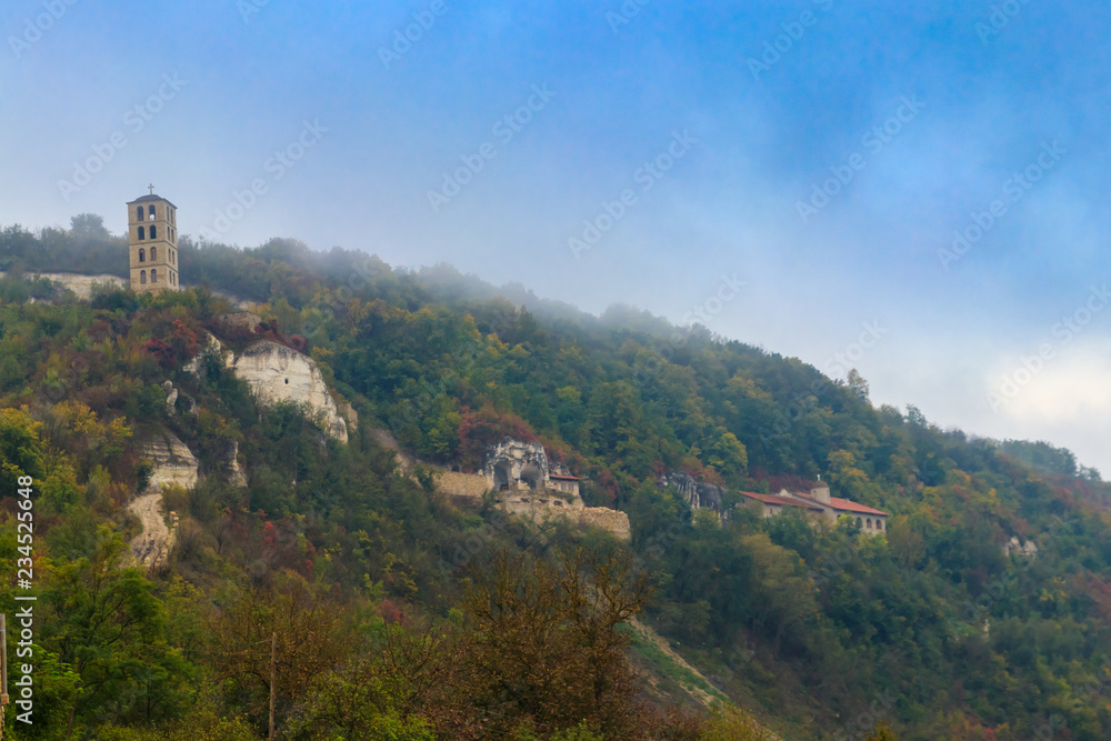 Obraz premium Lyadovsky rocky monastery is a male monastery located on a rocky terrace of the 90-meter high mountain over the Dniester river on its left bank, near Lyadova village in Vinnytsya region, Ukraine