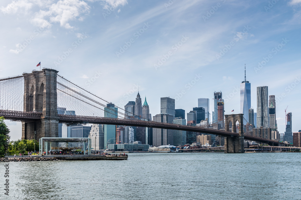 New York City's Brooklyn Bridge Crossing the East River Into Manhattan