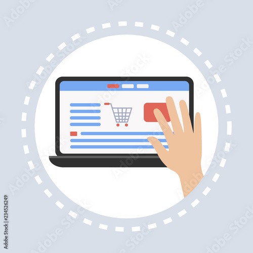 Laptop application online shopping icon concept flat