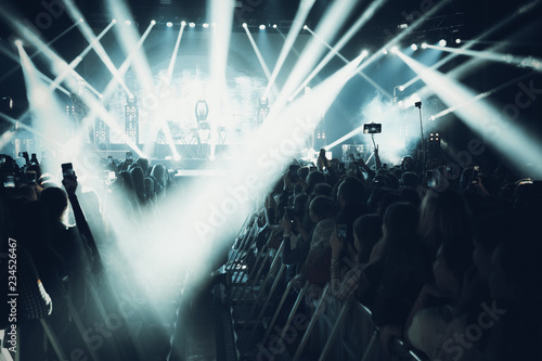 MINSK, BELARUS - 20 SEPTEMBER, 2018: Crowd at concert - retro style photo photo