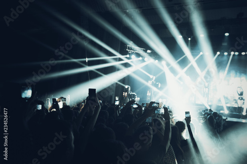 Canvas Print MINSK, BELARUS - 20 SEPTEMBER, 2018: Crowd at concert - retro style photo