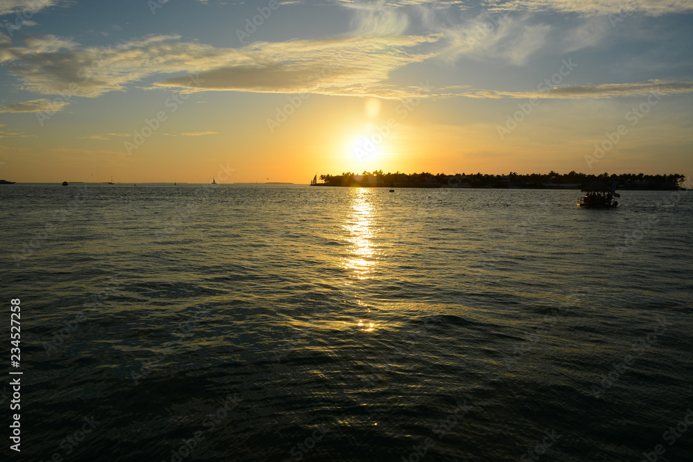 KEY WEST, FL, USA - APRIL 23, 2018: View of sunset from Mallory Square in Key West on the south of Florida