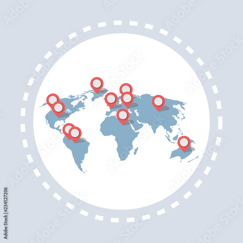 World map location geo tags shopping icon