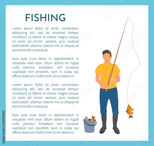 Fisherman with Fishing Rod and Fish Vector Icon