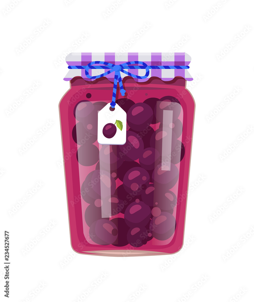 Obraz premium Canned Plums in Glass Jar with Rustic Decoration
