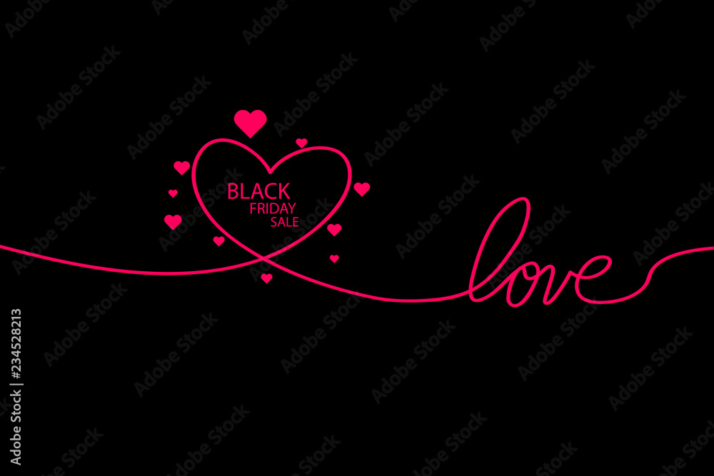 Illustration of an isolated line art heart icon with the text BLACK FRIDAY Illustration of an isolated line art heart icon with the text BLACK FRIDAY