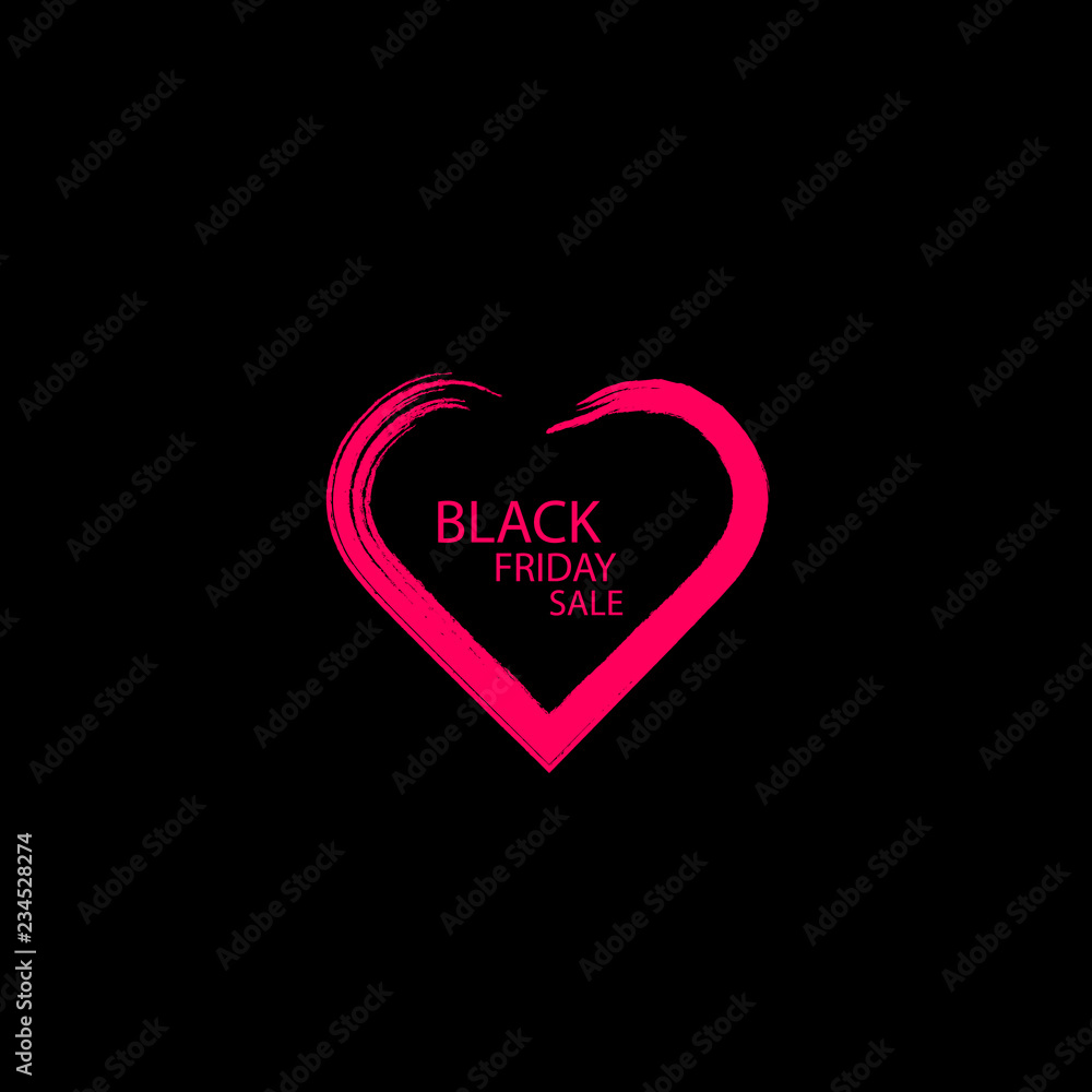Illustration of an isolated line art heart icon with the text BLACK FRIDAY