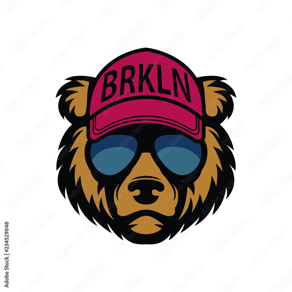 Cool bear in sunglasses. Grizzly in cap Stock Vector