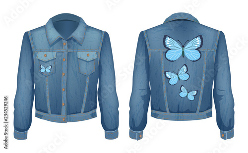 Jacket Made of Denim Patch Vector Illustration