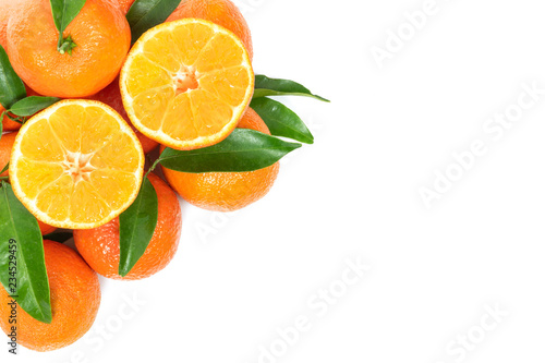 Fototapeta Naklejka Na Ścianę i Meble -  Tropical fruit composition - group of fresh oranges or tangerines  isolated on a white background with copy space