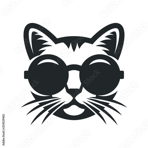 Cat in round sunglasses icon.