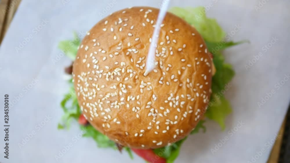 Closeup Top View Of Vegan Burger Closeup Top View Of Vegan Burger