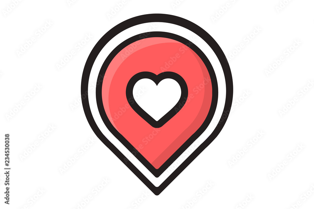 Fototapeta premium map pin icon, location pin vector icon, map pointer with heart icon