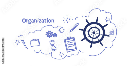 Ship steering wheel organization concept sketch doodle horizontal isolated flat