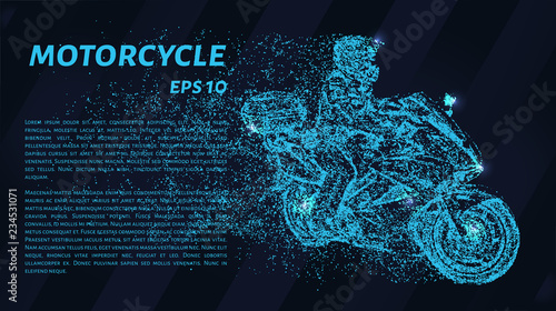 Motorcyclist of blue glowing dots.