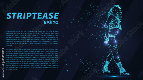 A striptease of blue luminous points. Girl dancing erotic dance.