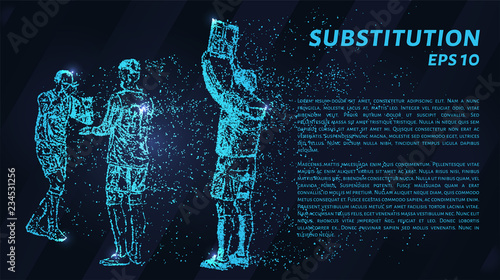 The substitution of a player from the blue points of light. Replacement vector illustration.