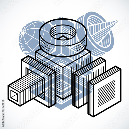 Engineering three-dimensional construction, abstract vector trigonometric shape.