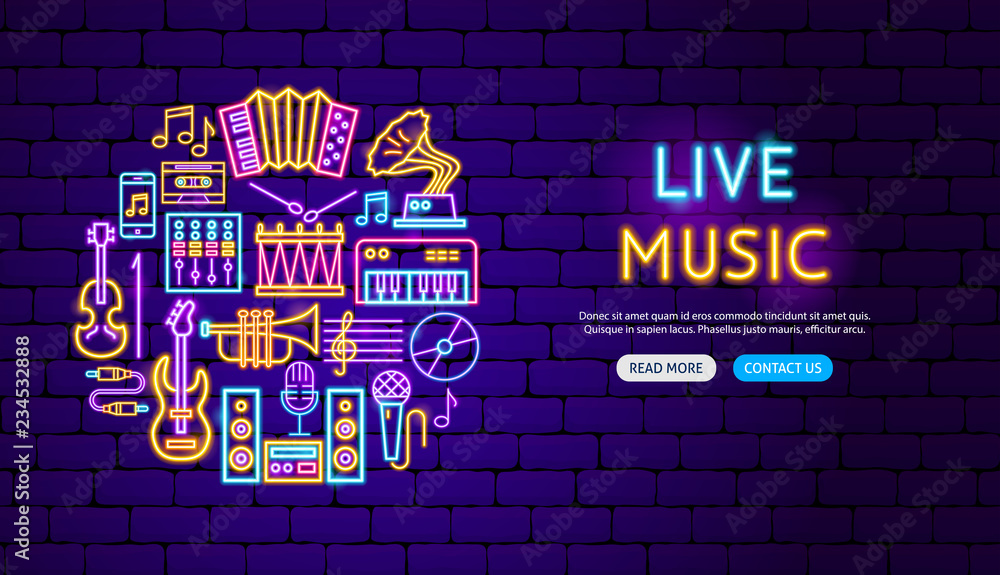 Fototapeta premium Live Music Neon Banner Design