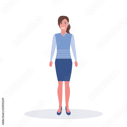 businesswoman standing pose business woman office worker female cartoon character full length flat isolated
