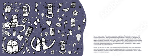 Doodle set with cute love symbols. Vector illustration. 