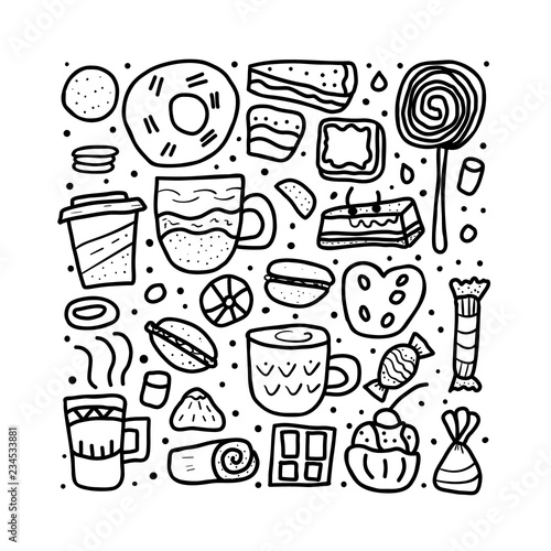 Dessert vector set elements in doodle style. 
