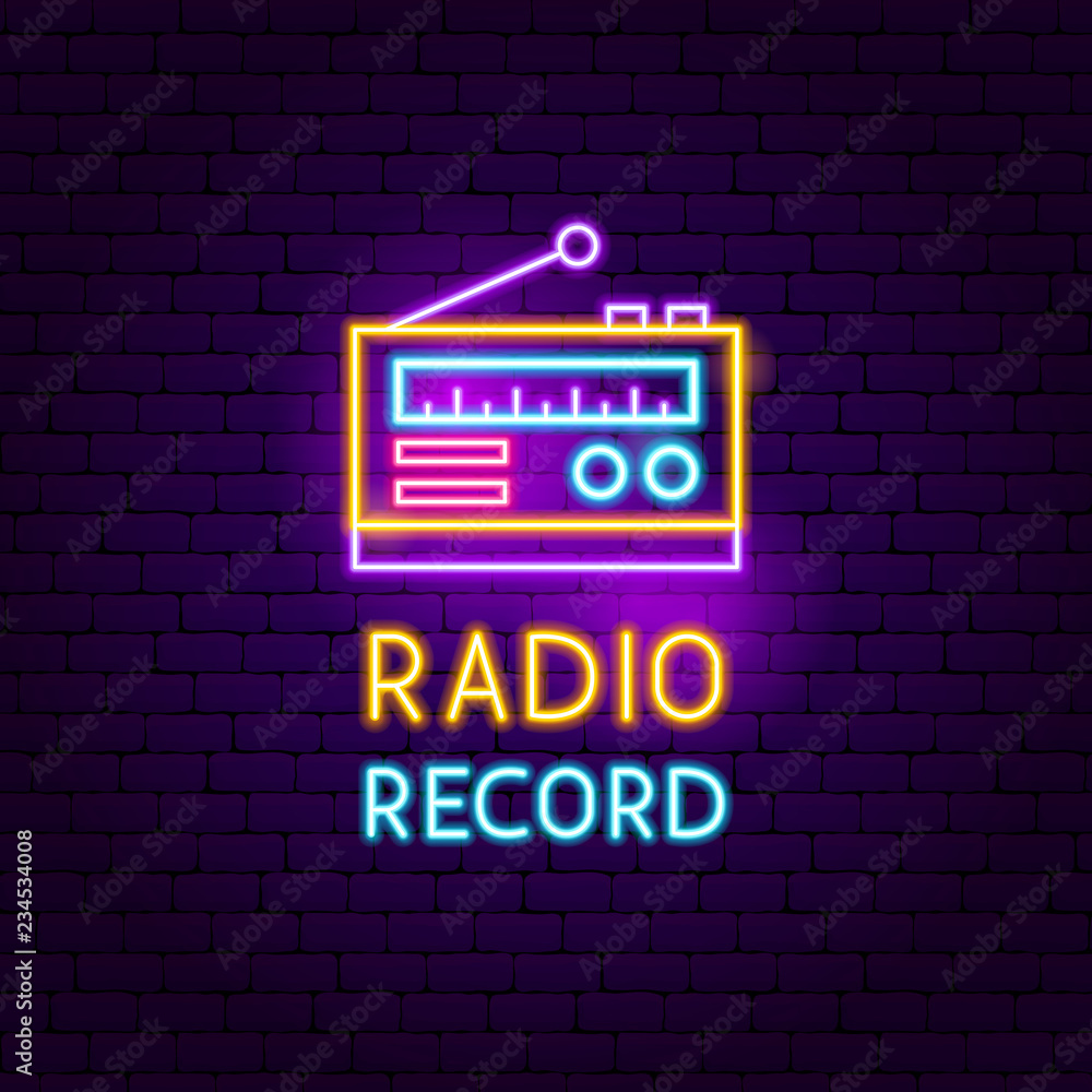 Fototapeta premium Radio Record Neon Sign