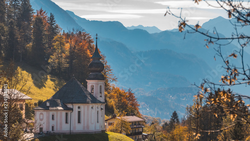 Beautiful autumn view of church Maria Gern at Berchtesgaden-Bavaria-Germany photo