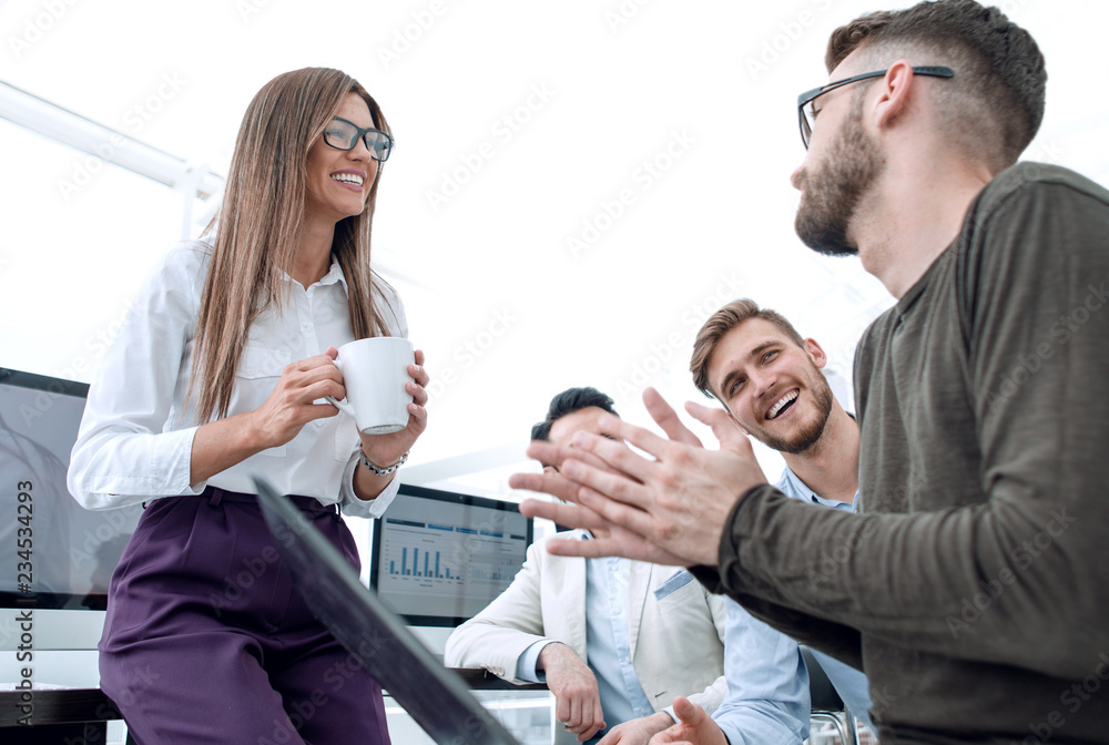 successful business team talks during a break. successful business team talks during a break.