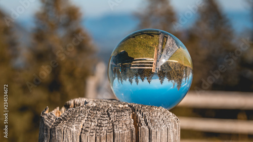 Crystal ball alpine landscape shot at the Hochschwarzeck summit-Berchtesgaden-Bavaria-Germany