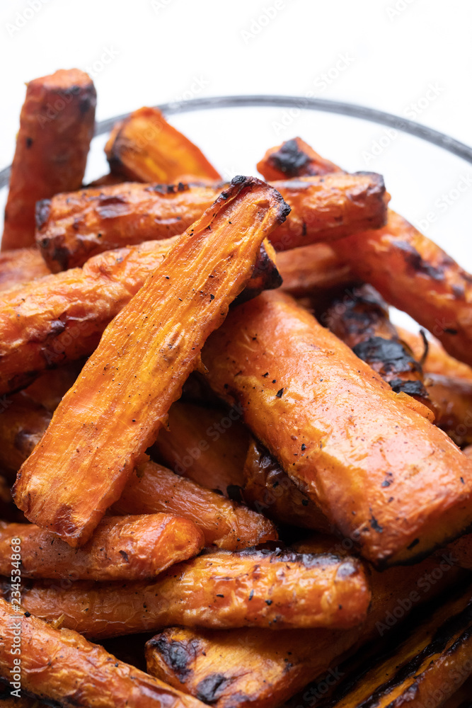 Macro close up on roasted carrots