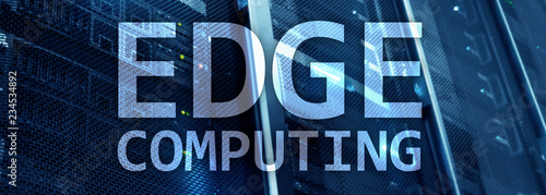 EDGE computing, internet and modern technology concept on modern server room background.