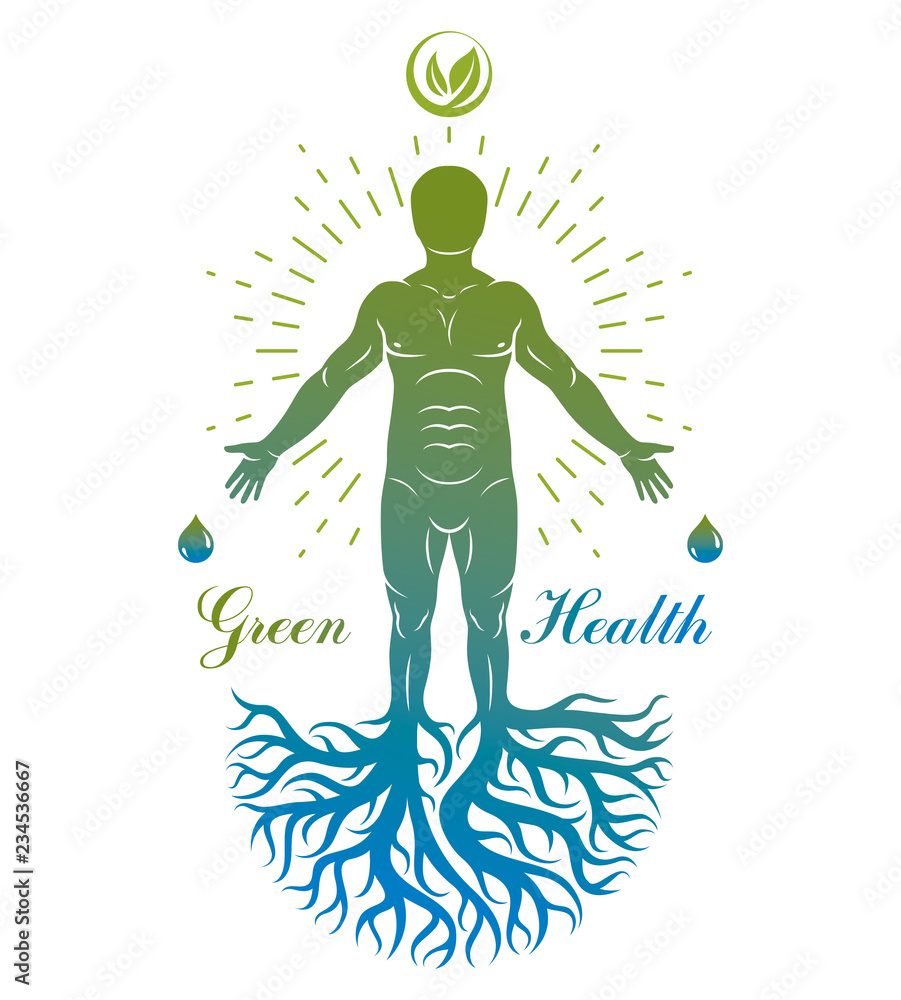 Vector illustration of individual, mystic character composed with tree roots and leaves. Vegetarian lifestyle concept. Vector illustration of individual, mystic character composed with tree roots and leaves. Vegetarian lifestyle concept.