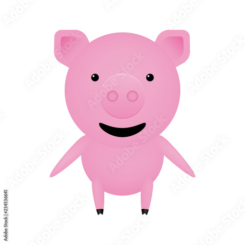 Happy pink pig. Symbol of the year 2019. Character pet. Vector drawing.