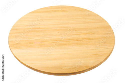 Bamboo or wooden rotating tray isolated on white background. photo