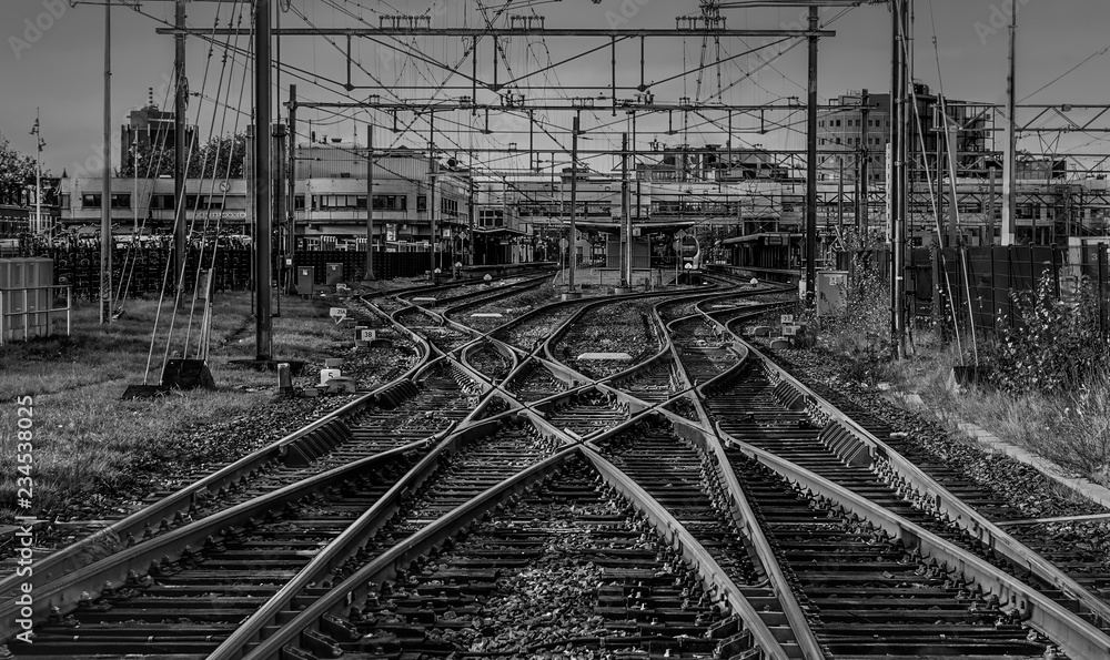 Abstract black and white background railway junction Abstract black and white background railway junction