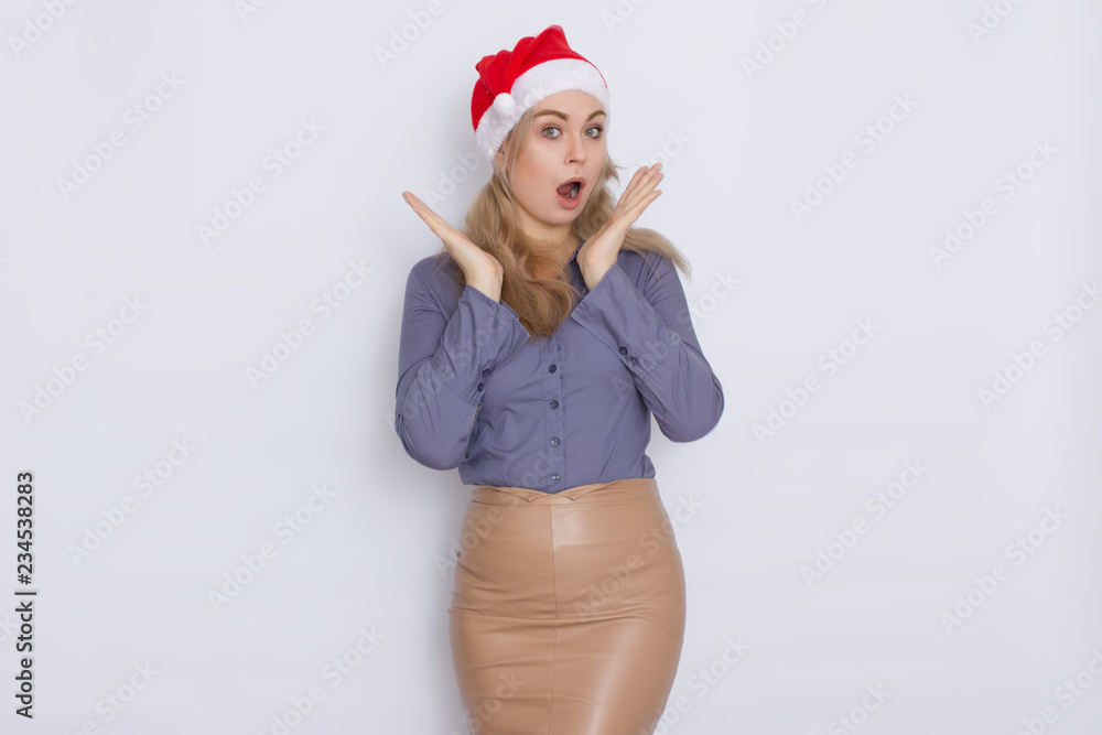 Business woman in Christmas hat Business woman in Christmas hat