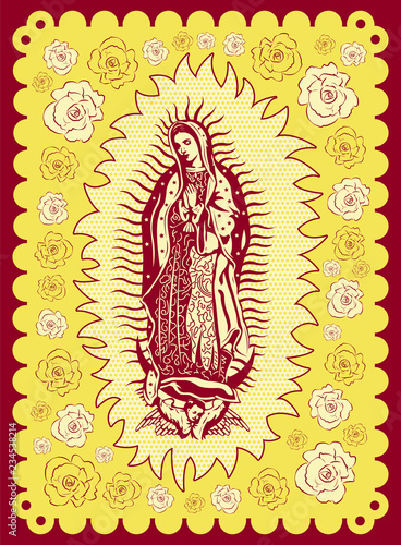 Virgin of Guadalupe vintage silk screen style poster illustration