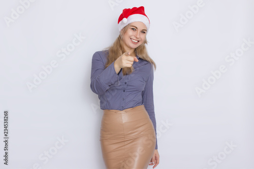 Business woman in Christmas hat