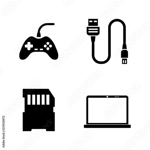 Hardware Computer Parts. Simple Related Vector Icons Set for Video, Mobile Apps, Web Sites, Print Projects and Your Design. Hardware Computer Parts icon Black Flat Illustration on White Background.