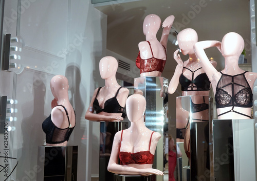 MOSCOW, RUSSIA - NOVEMBER, 2012: Showcases with mannequins of women in underwear in a clothing store.