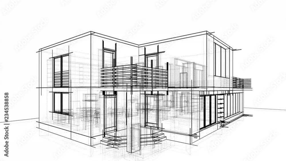 house building architecture 3d sketch