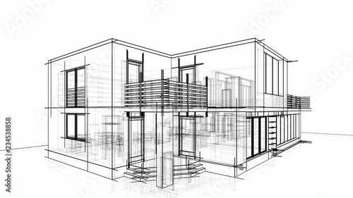 house building architecture 3d sketch