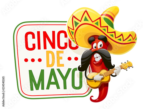 Character for Cinco de Mayo celebration. Red pepper jalapeno