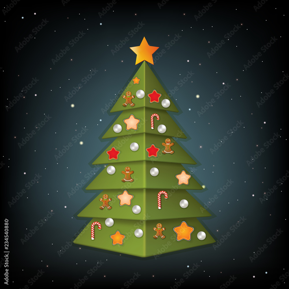 Christmas greeting with tree and decorations Christmas greeting with tree and decorations