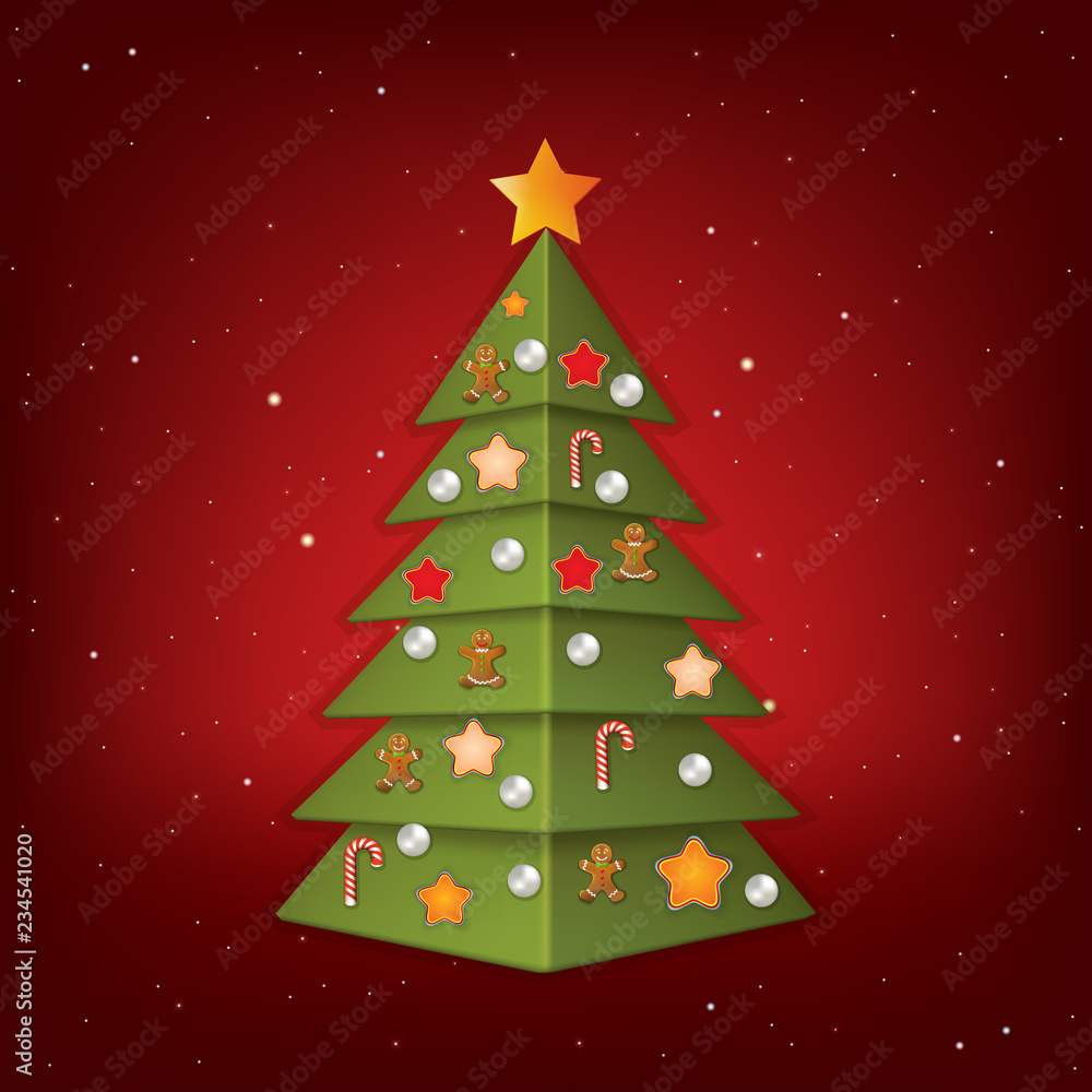 Christmas greeting with tree and decorations
