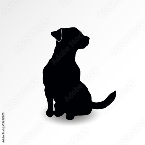 Silhouette of a sitting dog looking up at right side. Jack russell terrier sniffing air. Vector illustration
