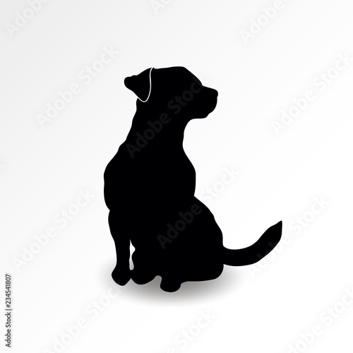Silhouette of a sitting dog looking up at right side. Jack russell terrier sniffing air. Vector illustration