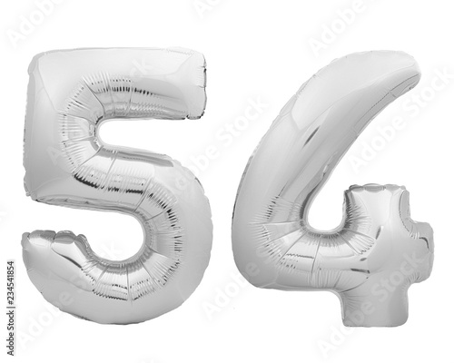 Silver number 54 fifty four made of inflatable balloon photo