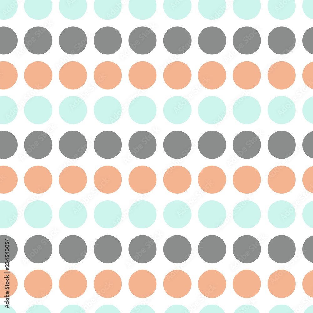 Monochrome seamless background. Abstract geometric vector pattern with gray, mint and orange dots on white backdrop. EPS10. Monochrome seamless background. Abstract geometric vector pattern with gray, mint and orange dots on white backdrop. EPS10.